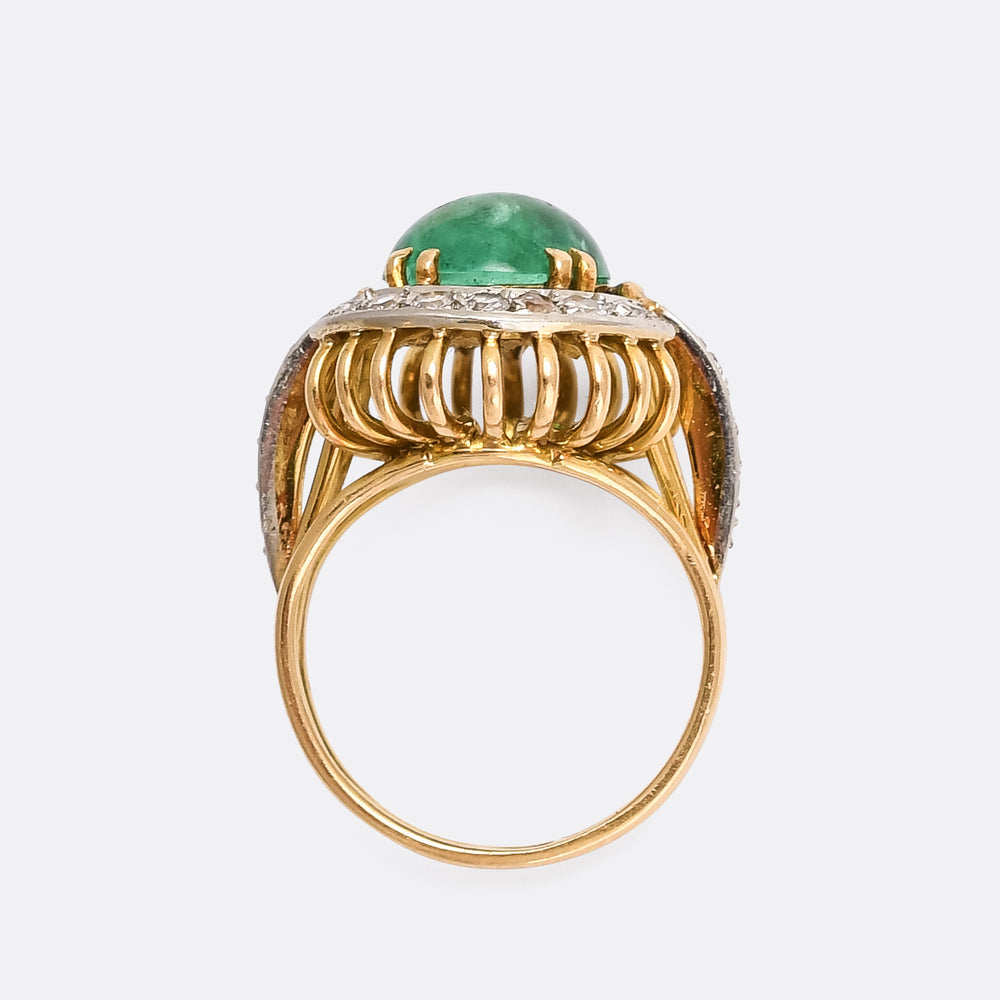 Vintage Cabochon Emerald & Diamond Cocktail Ring