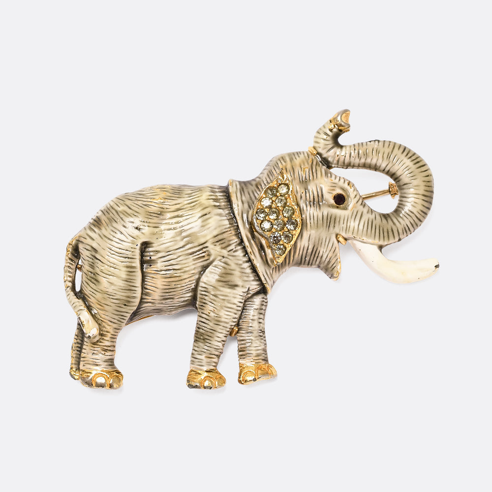 Vintage Enamel Elephant Brooch