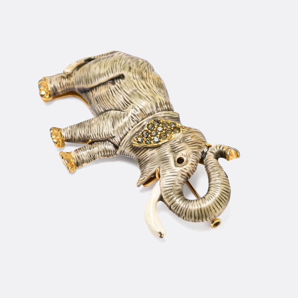 Vintage Enamel Elephant Brooch
