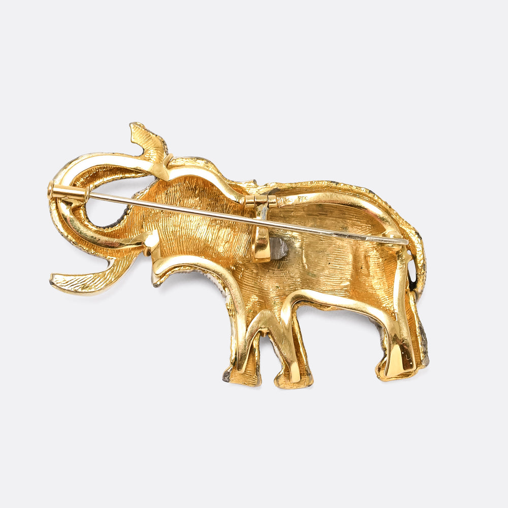 Vintage Enamel Elephant Brooch