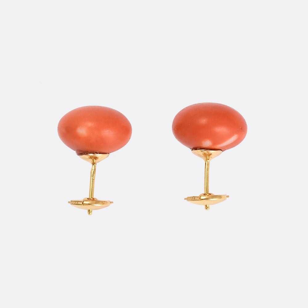 Vintage Orange Coral Stud Earrings