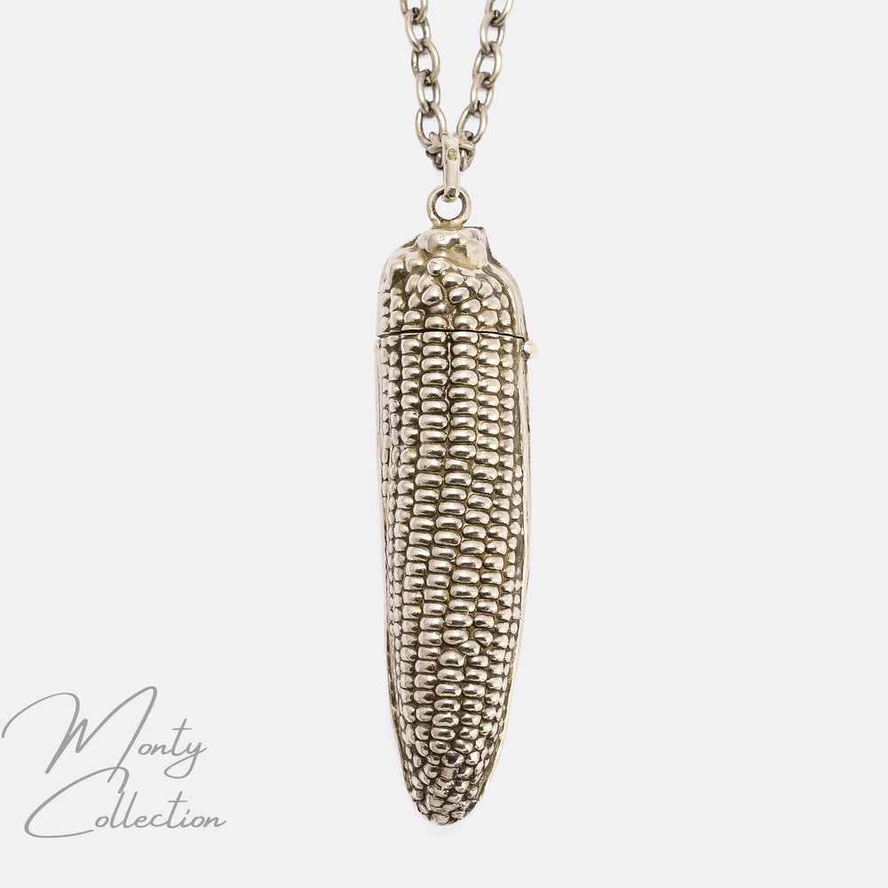 Vintage Silver Cob of Corn Vesta Case Pendant
