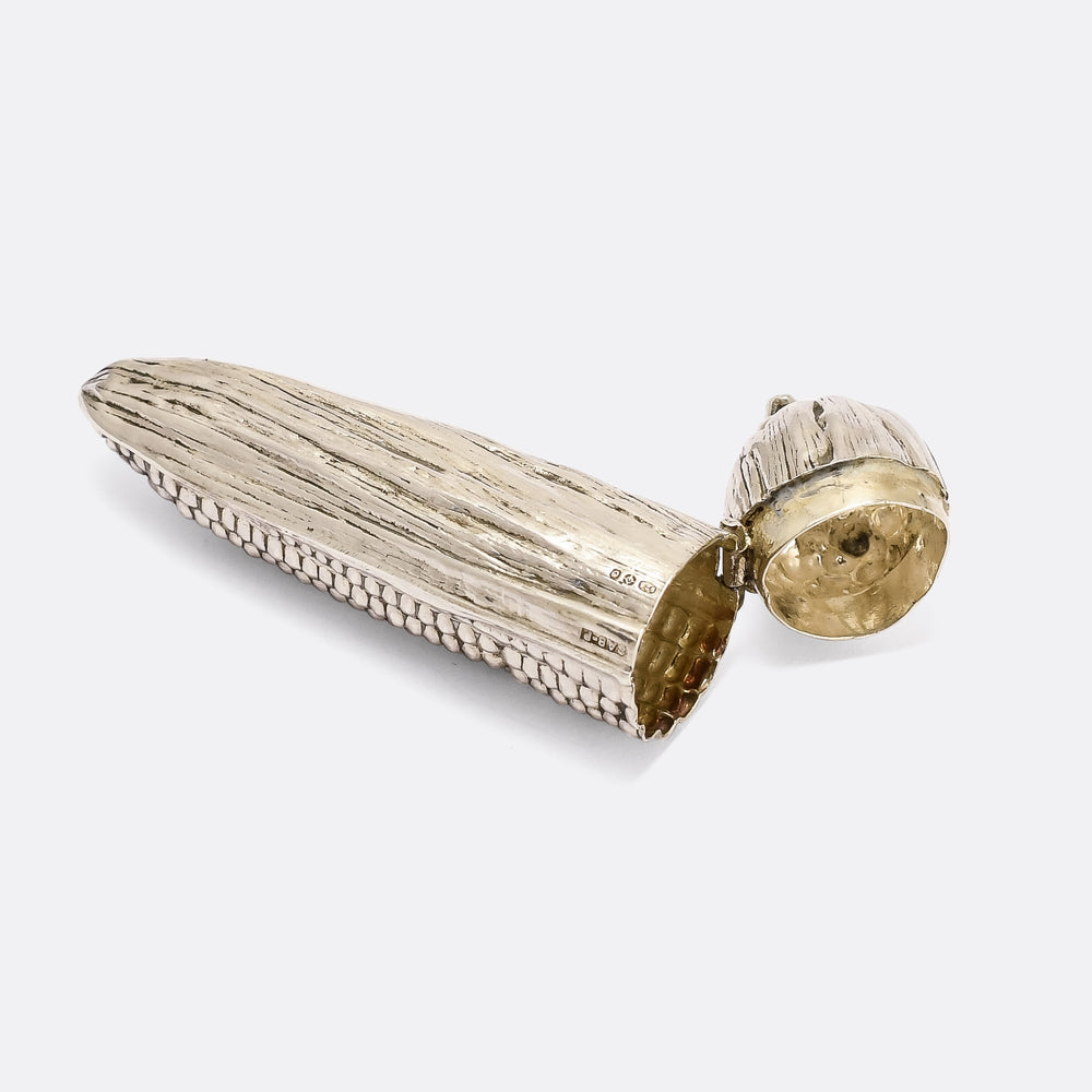 Vintage Silver Cob of Corn Vesta Case Pendant