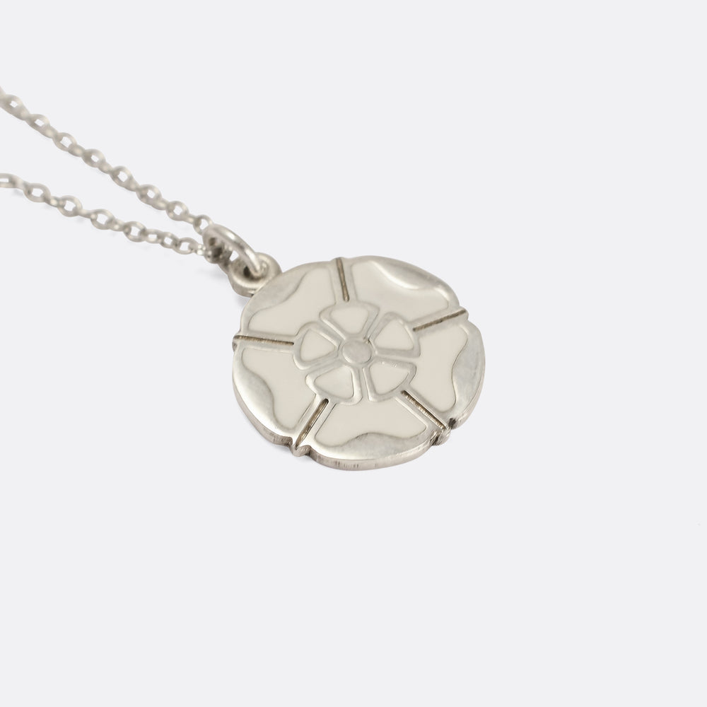 Vintage White Rose of York Pendant