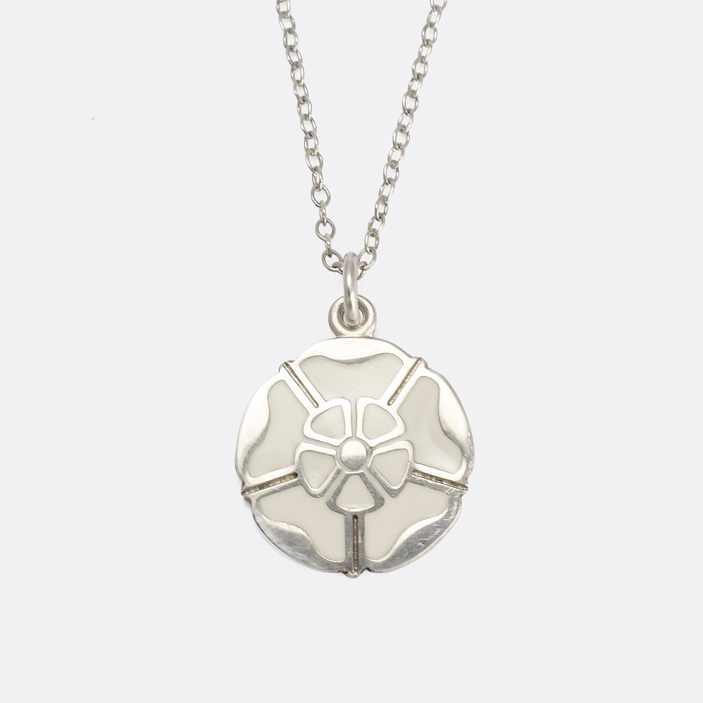 Vintage White Rose of York Pendant