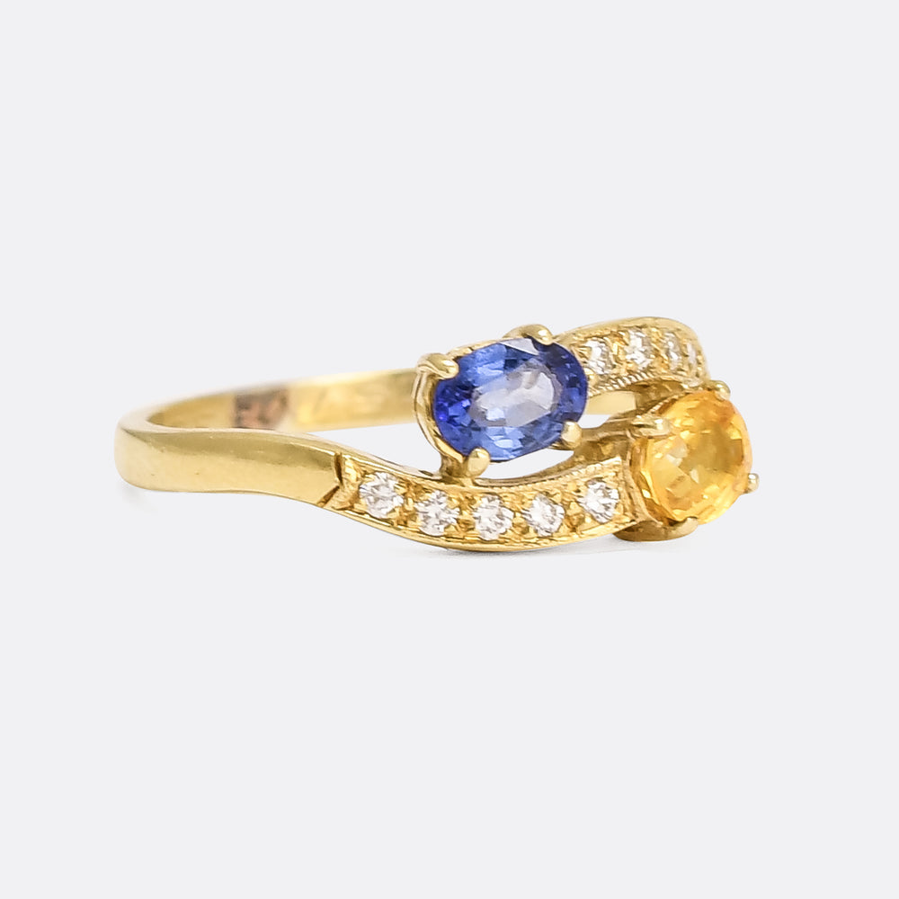 Vintage Yellow & Blue Sapphire Toi Et Moi Ring