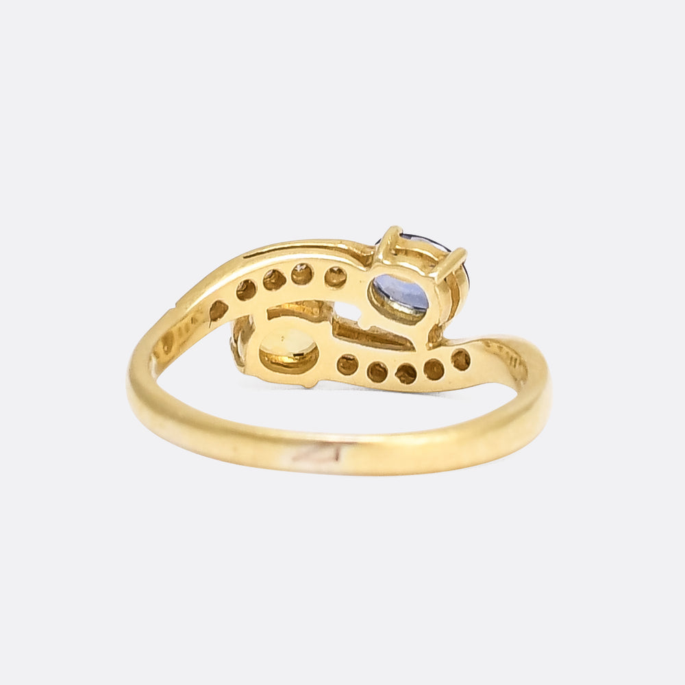 Vintage Yellow & Blue Sapphire Toi Et Moi Ring