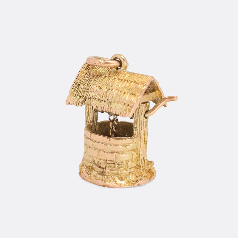 Vintage Gold Wishing Well Charm Pendant