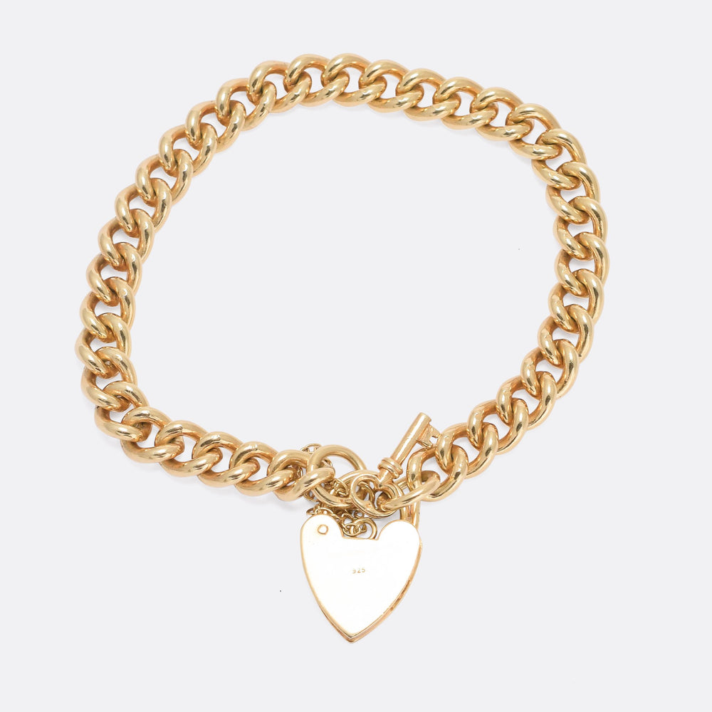 Vintage Silver Gilt Curb-Link Bracelet with Heart Padlock