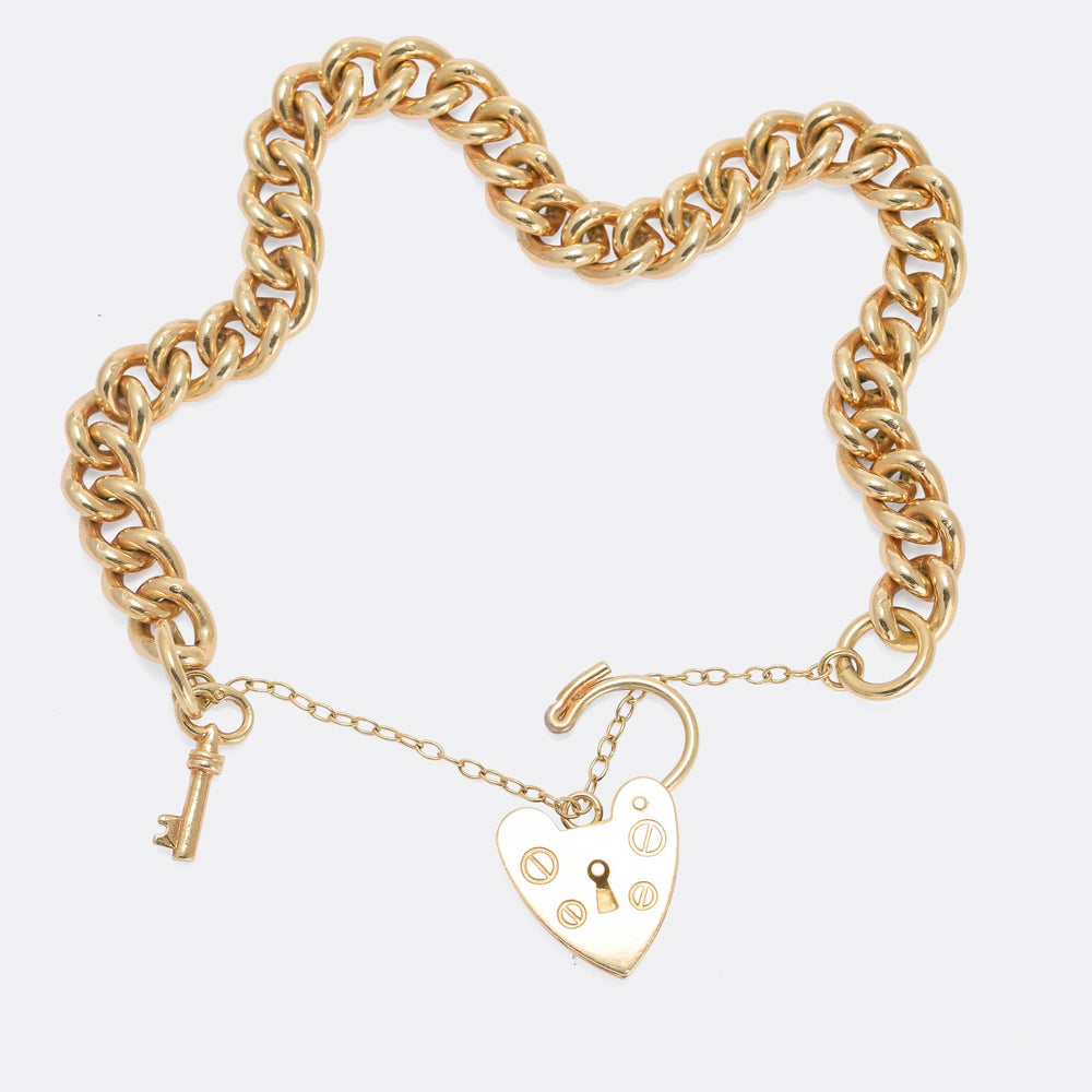 Vintage Silver Gilt Curb-Link Bracelet with Heart Padlock
