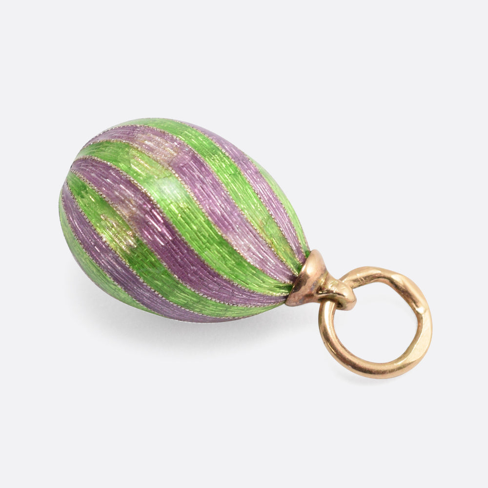 Vintage Spiral Enamel Russian Miniature Egg Pendant