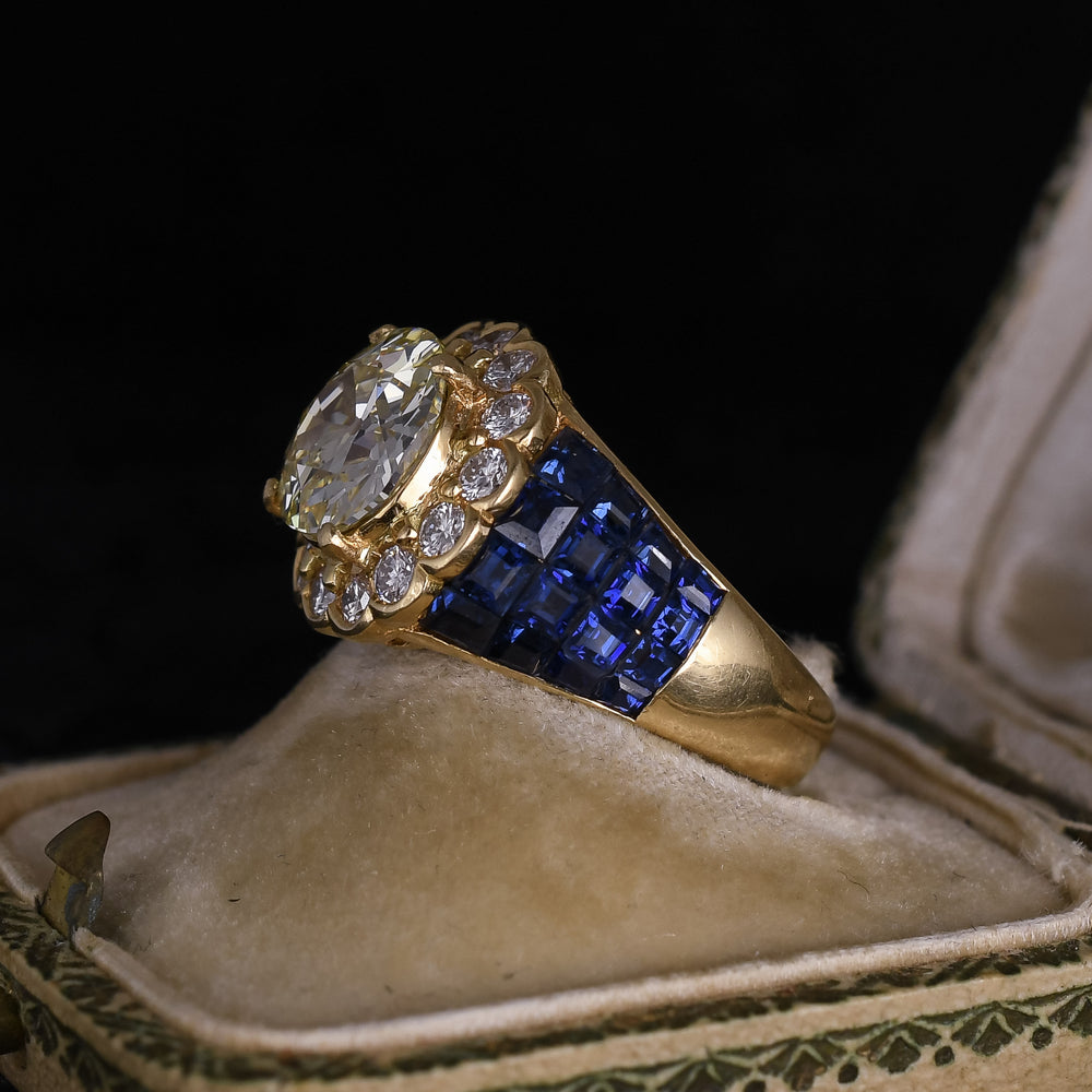 Contemporary 3.14ct Transitional Diamond & Sapphire Flower Cluster Ring