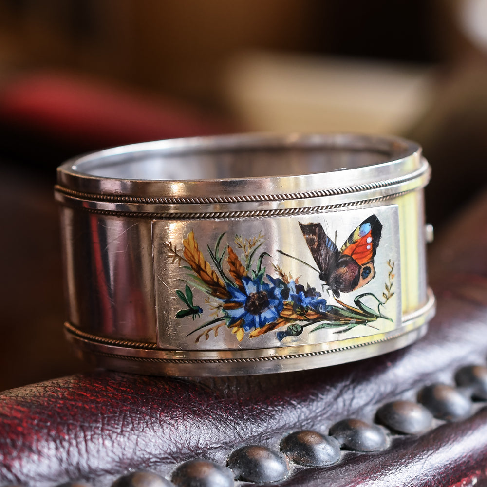 Victorian 'Psyche' Butterfly Silver Cuff Bangle
