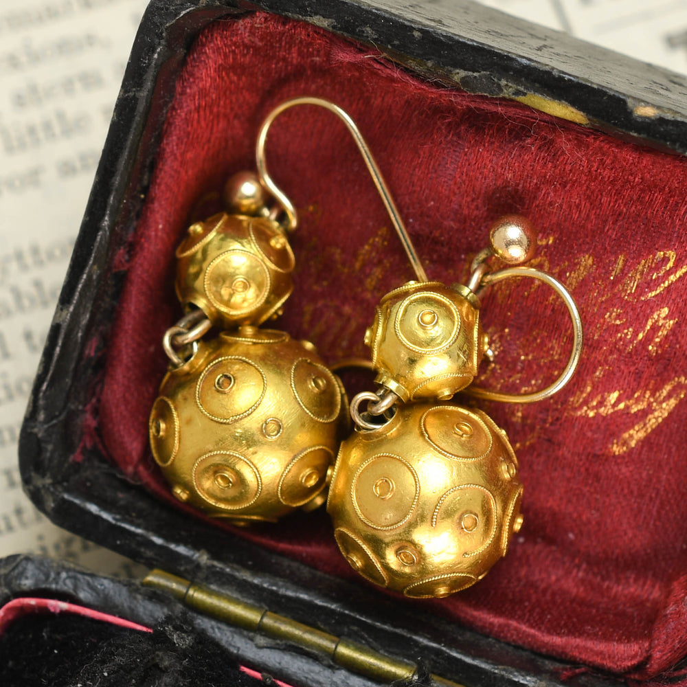 Etruscan Revival 15k Gold Drop Earrings