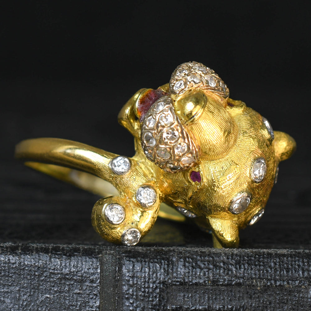 Vintage Diamond & Ruby 18k Gold Leopard Ring
