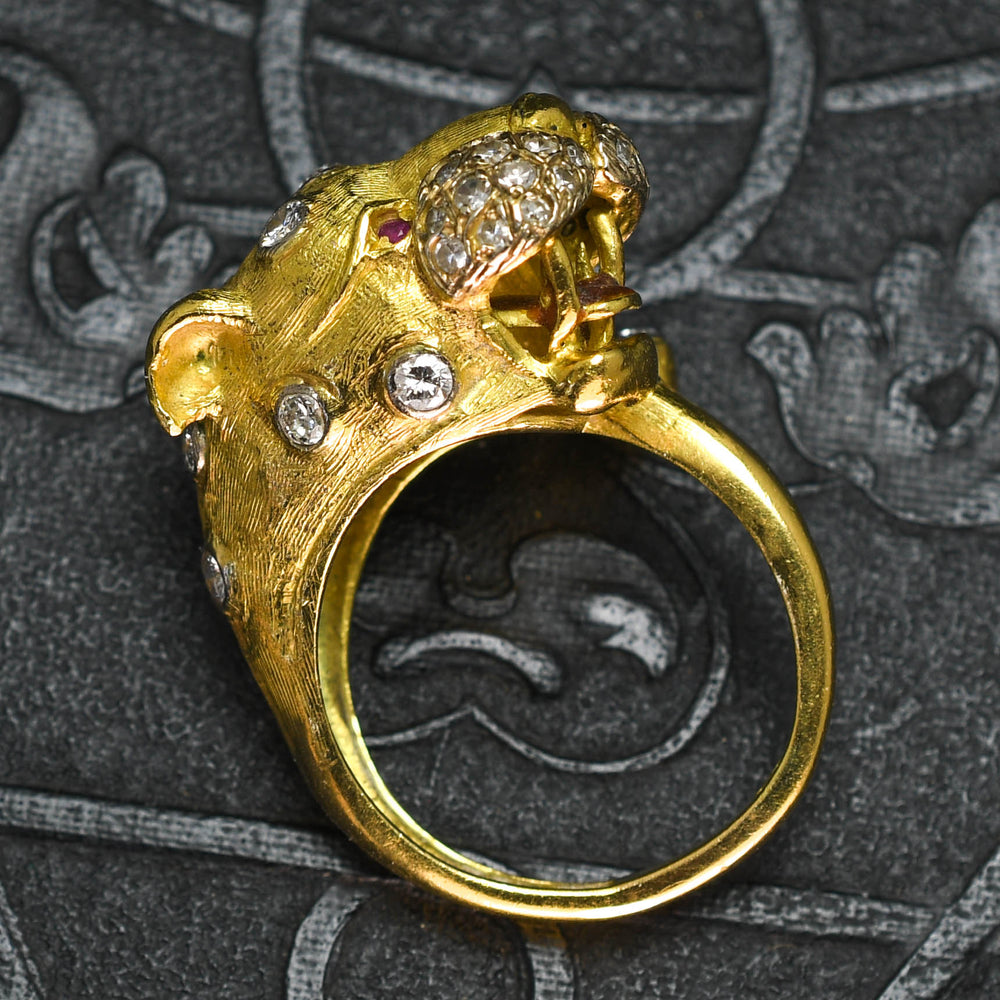 Vintage Diamond & Ruby 18k Gold Leopard Ring