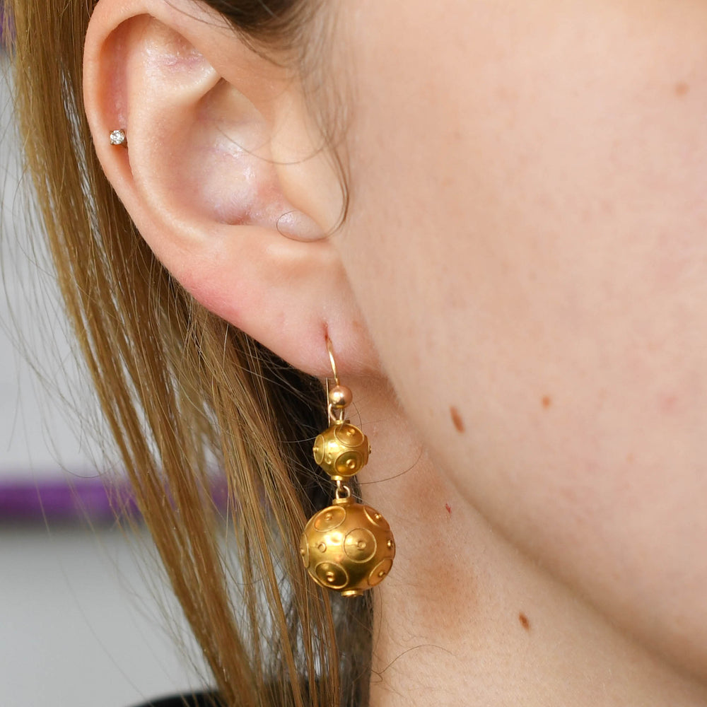 Etruscan Revival 15k Gold Drop Earrings