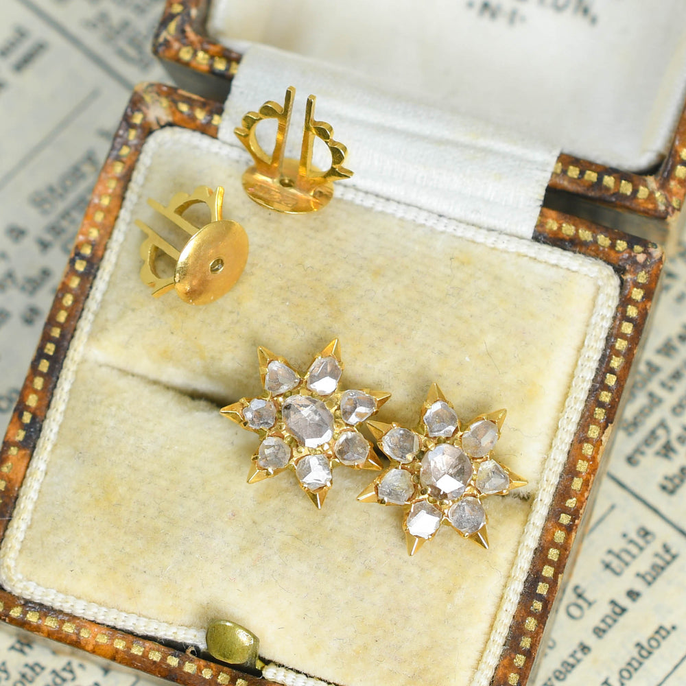Victorian Rose Cut Diamond Star Earrings