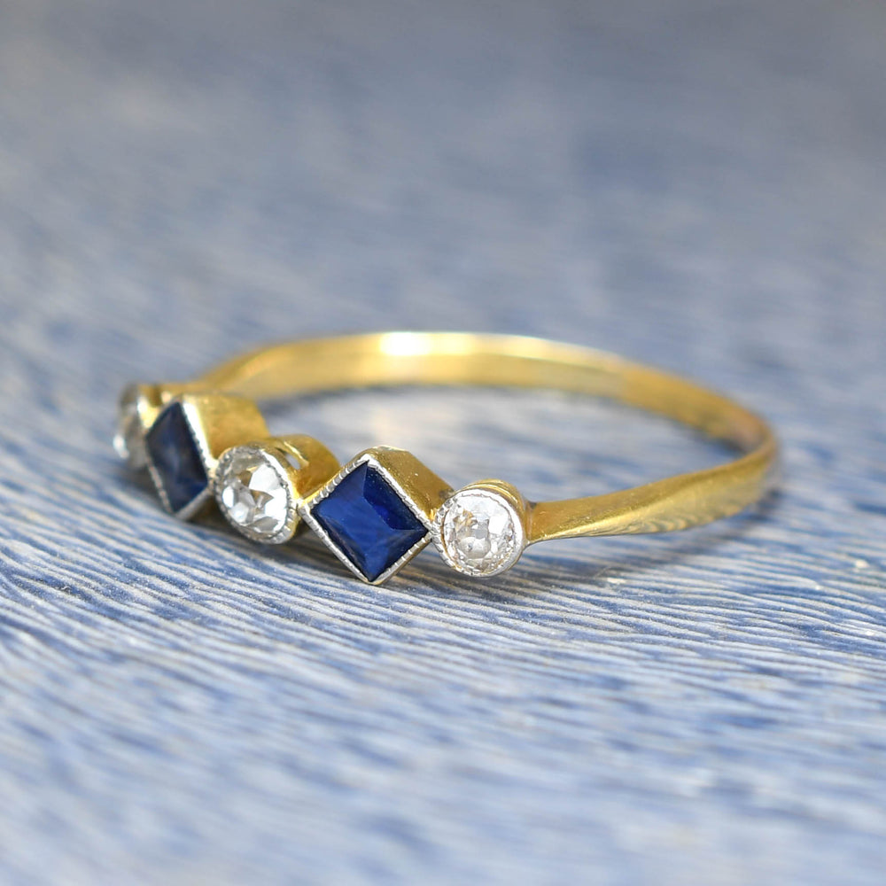 Edwardian Sapphire & Diamond Bezel-Set Ring