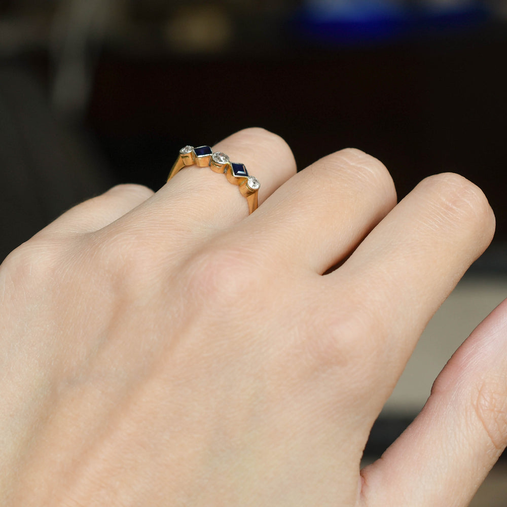 Edwardian Sapphire & Diamond Bezel-Set Ring