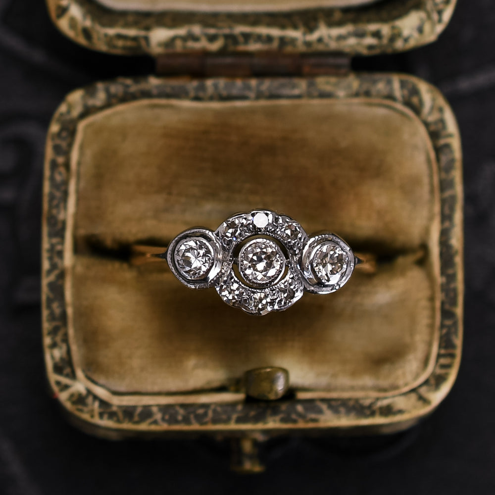 Edwardian Diamond 3-Stone Cluster Ring