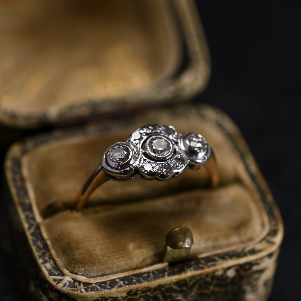 Edwardian Diamond 3-Stone Cluster Ring