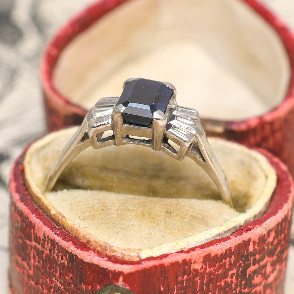 Art Deco Sapphire & Baguette Cut Diamond Ring
