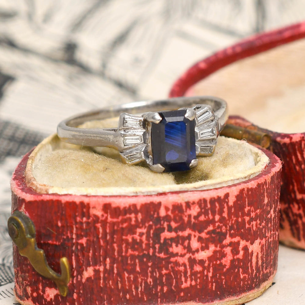 Art Deco Sapphire & Baguette Cut Diamond Ring