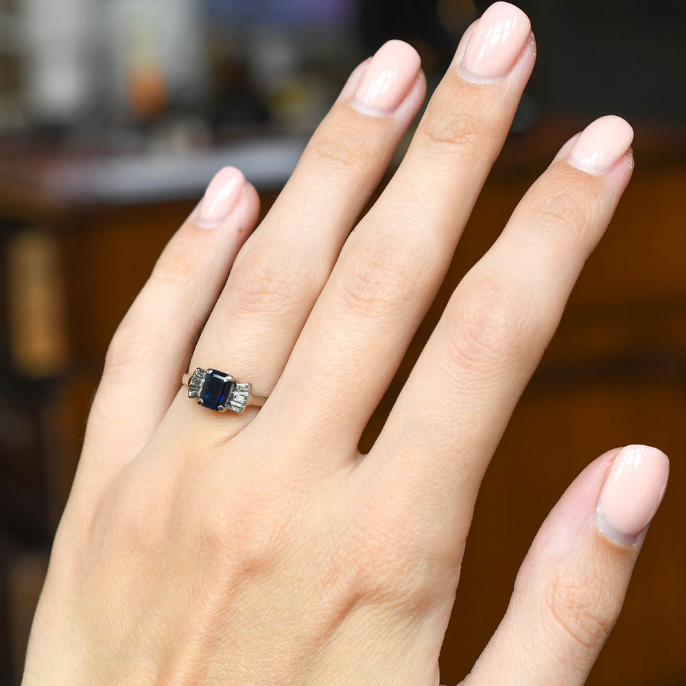Art Deco Sapphire & Baguette Cut Diamond Ring