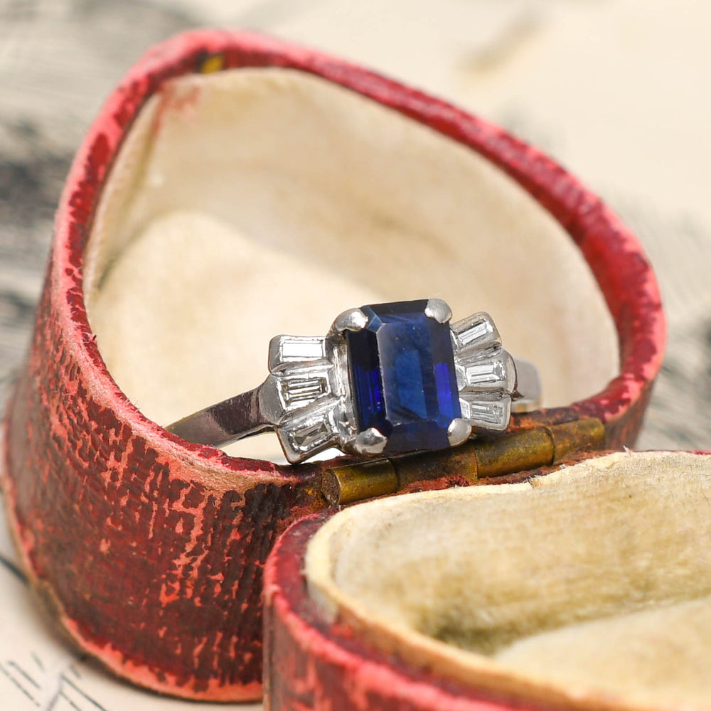 Art Deco Sapphire & Baguette Cut Diamond Ring