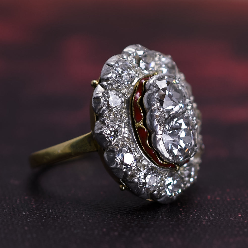 Georgian Diamond & Enamel Cluster Ring