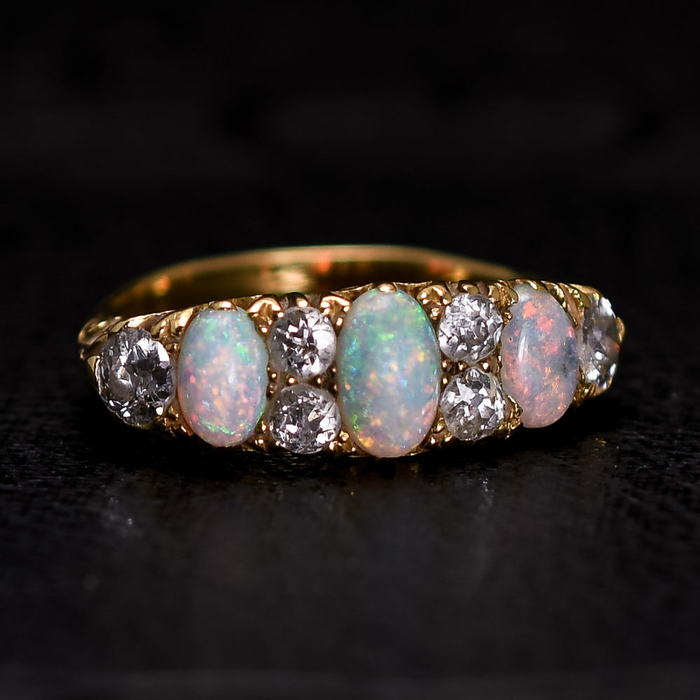Victorian Opal & Diamond Half Hoop Ring