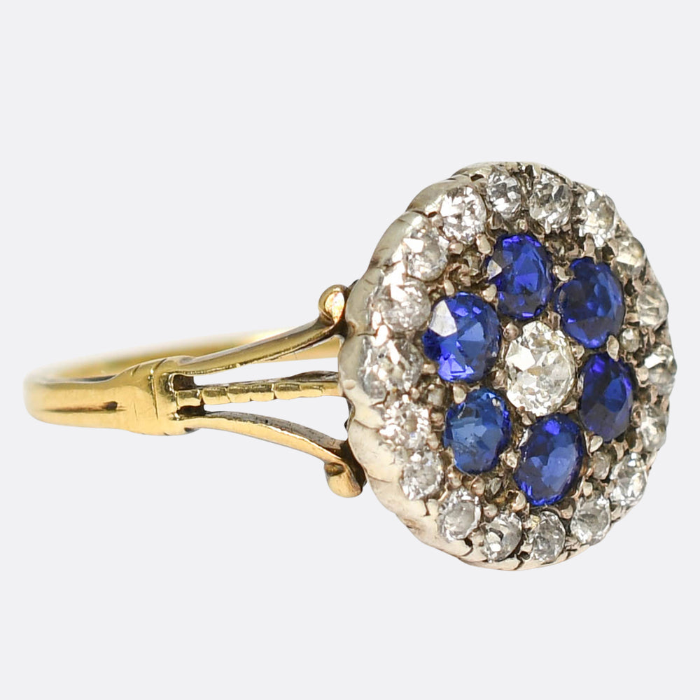 Edwardian Sapphire & Diamond Cobblestone Flower Cluster Ring