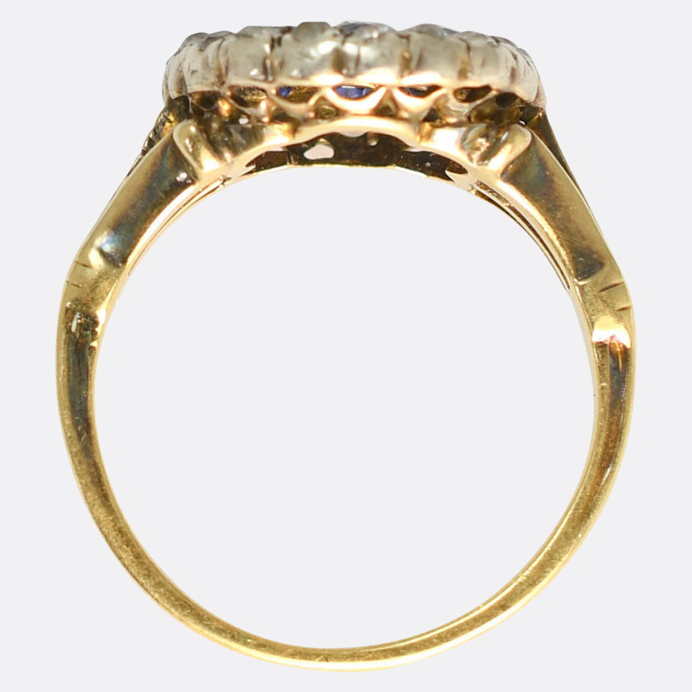 Edwardian Sapphire & Diamond Cobblestone Flower Cluster Ring