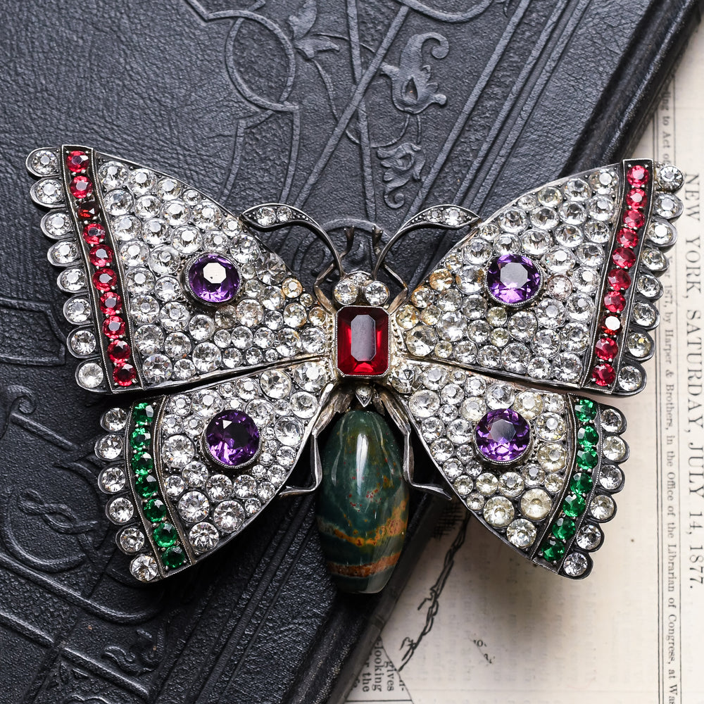 Art Nouveau Oversized Paste Gemstone Butterfly Brooch