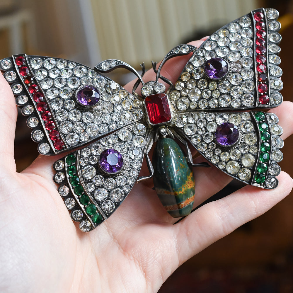 Art Nouveau Oversized Paste Gemstone Butterfly Brooch