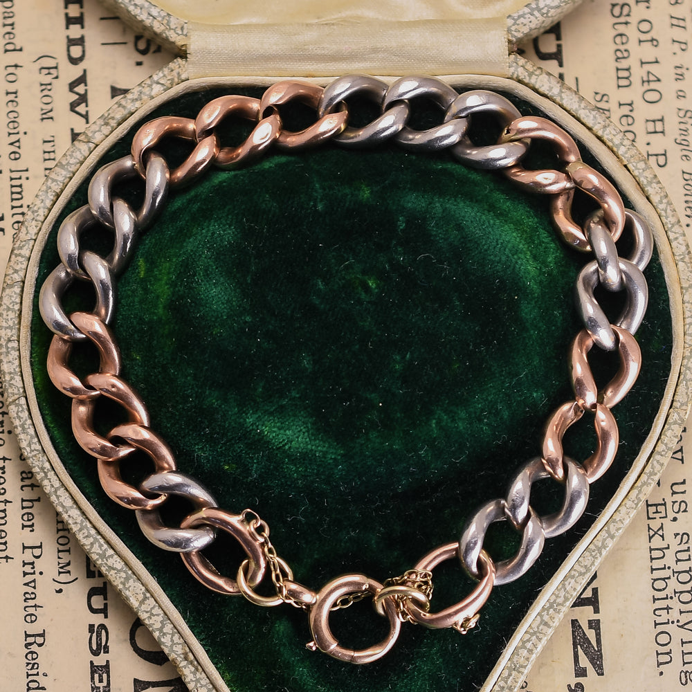 Victorian Bi-Metal Rose Gold & Platinum Curb-Link Bracelet