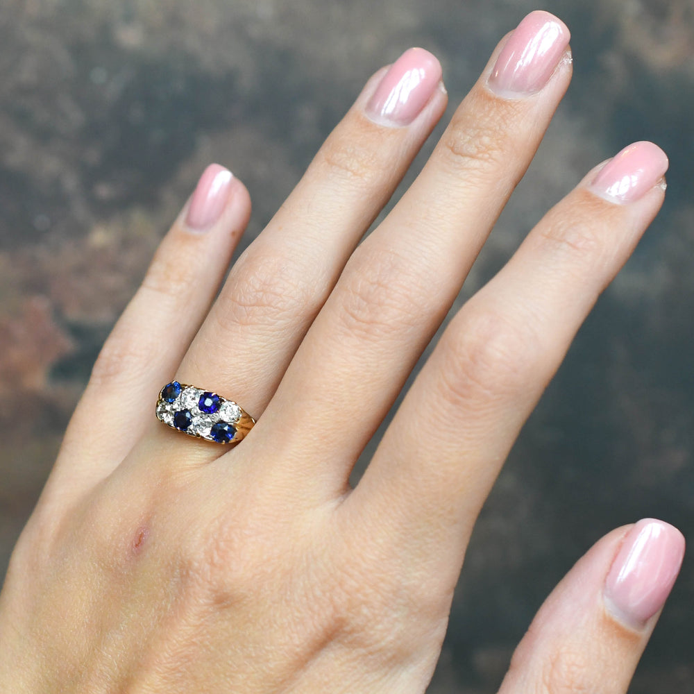 Victorian Sapphire & Diamond Chequerboard Ring
