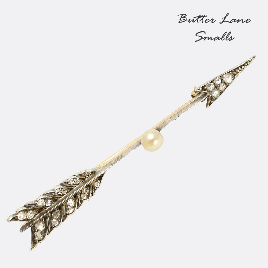 Antique Rose Cut Diamond & Pearl Arrow Brooch – Butter Lane Antiques