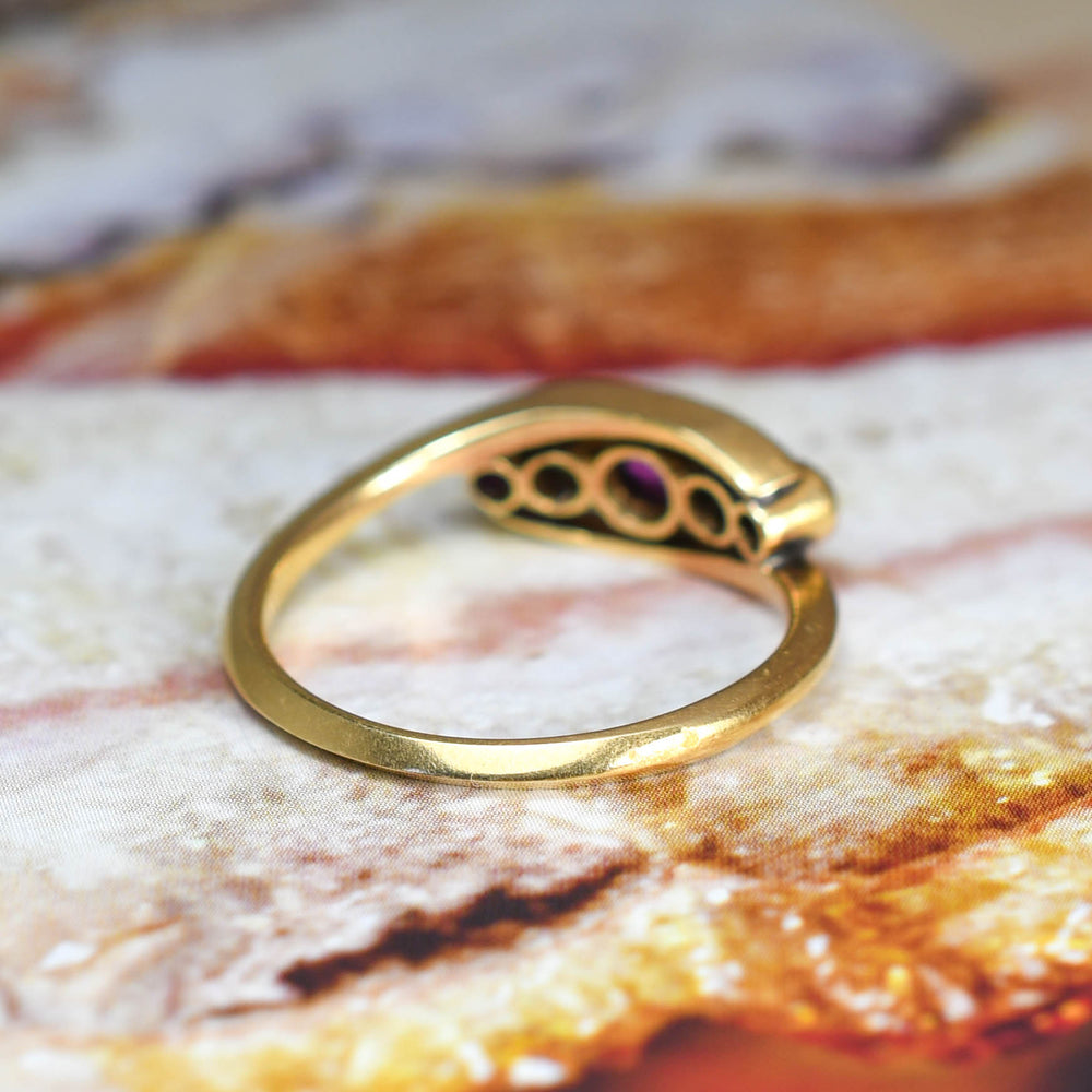 Art Nouveau Ruby & Diamond 5-Stone Crossover Ring