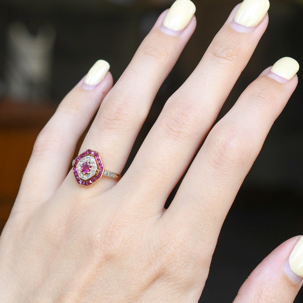 Edwardian Ruby & Diamond Target Cluster Ring