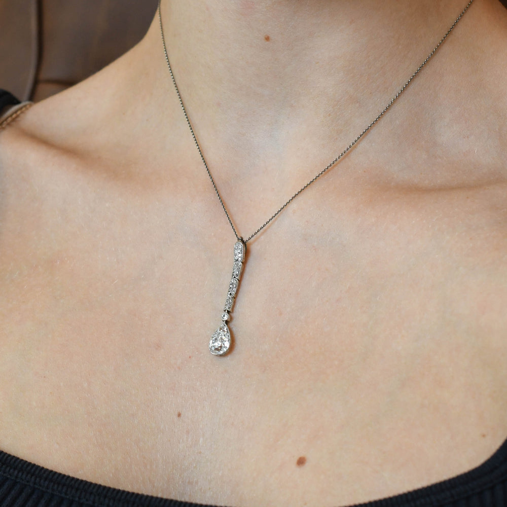 Edwardian Cushion Cut Diamond Drop Necklace