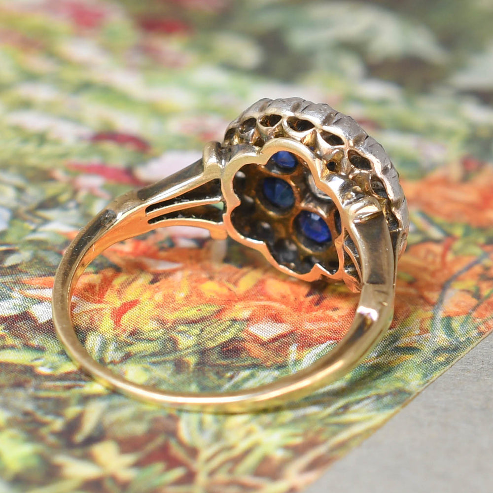 Edwardian Sapphire & Diamond Cobblestone Flower Cluster Ring