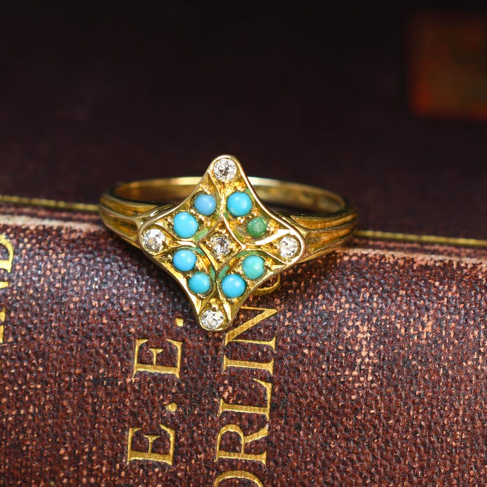 Victorian Turquoise & Diamond Cluster Ring