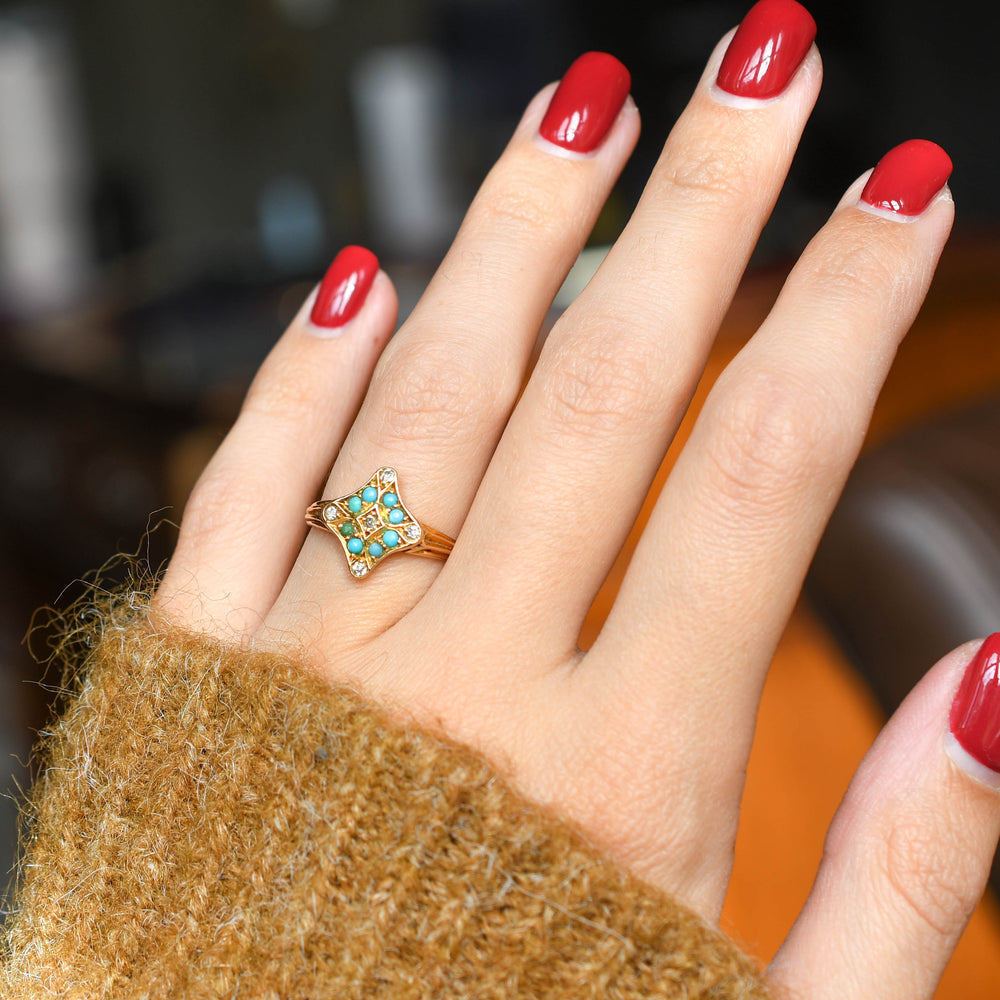 Victorian Turquoise & Diamond Cluster Ring