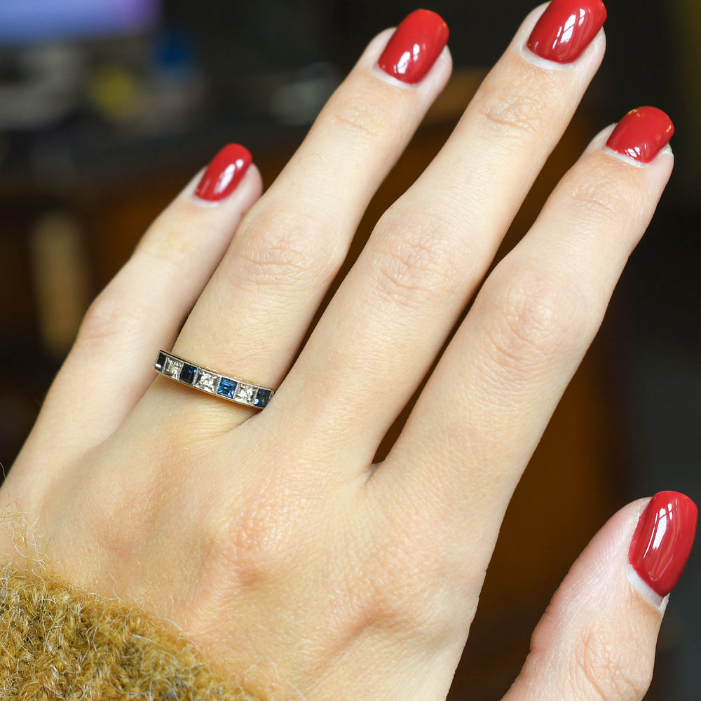 Art Deco Sapphire & Diamond Half Eternity Ring