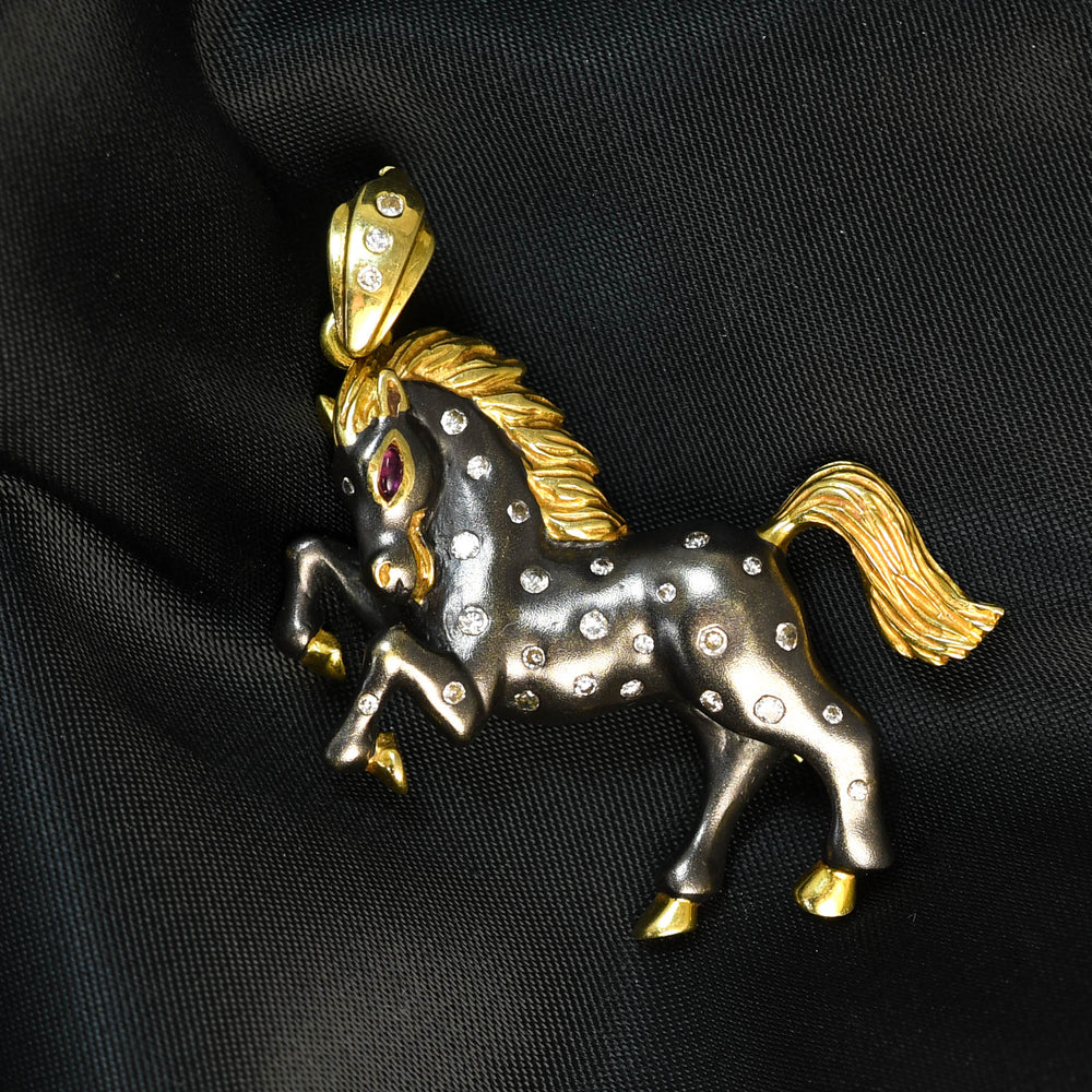 Vintage Diamond & Ruby Horse Brooch Pendant