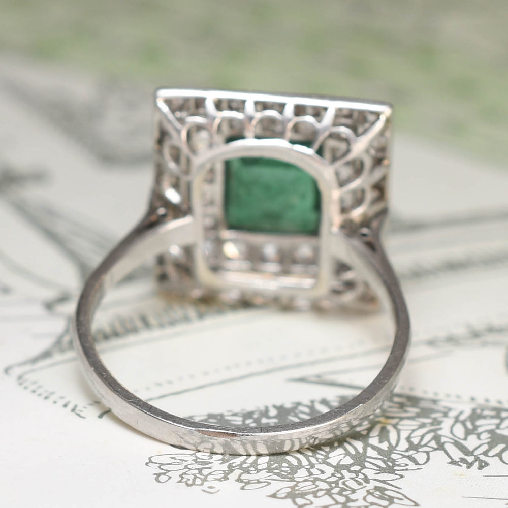 Art Deco Emerald & Diamond Square Cluster Ring