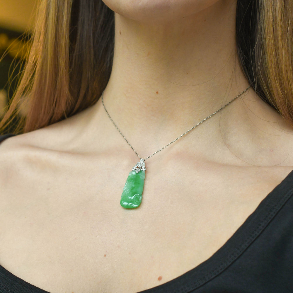Art Deco Diamond & Jade Panel Platinum Necklace