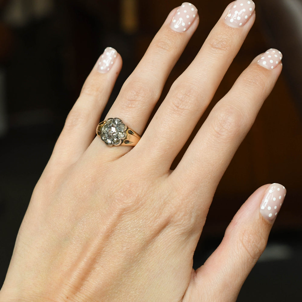 Mid-Victorian Rose Cut Diamond Flower Cluster Ring